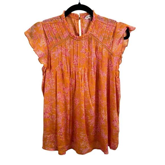 Nanette Nanette Lepore Brand Floral Print Pin Tuck Ruffle Sleeve Blouse‎ Medium - Picture 2 of 13